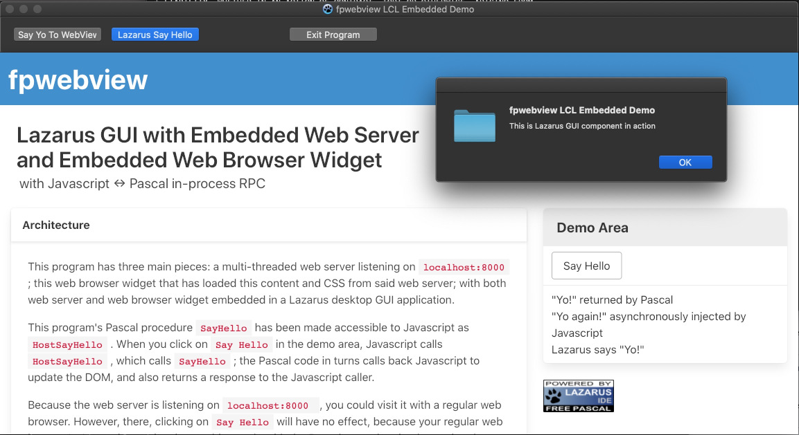 fpwebview embedded in Lazarus Cocoa app demo